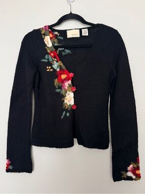 Anthropologie Guinevere Floral Embroidered Sweater Cardigan Size M